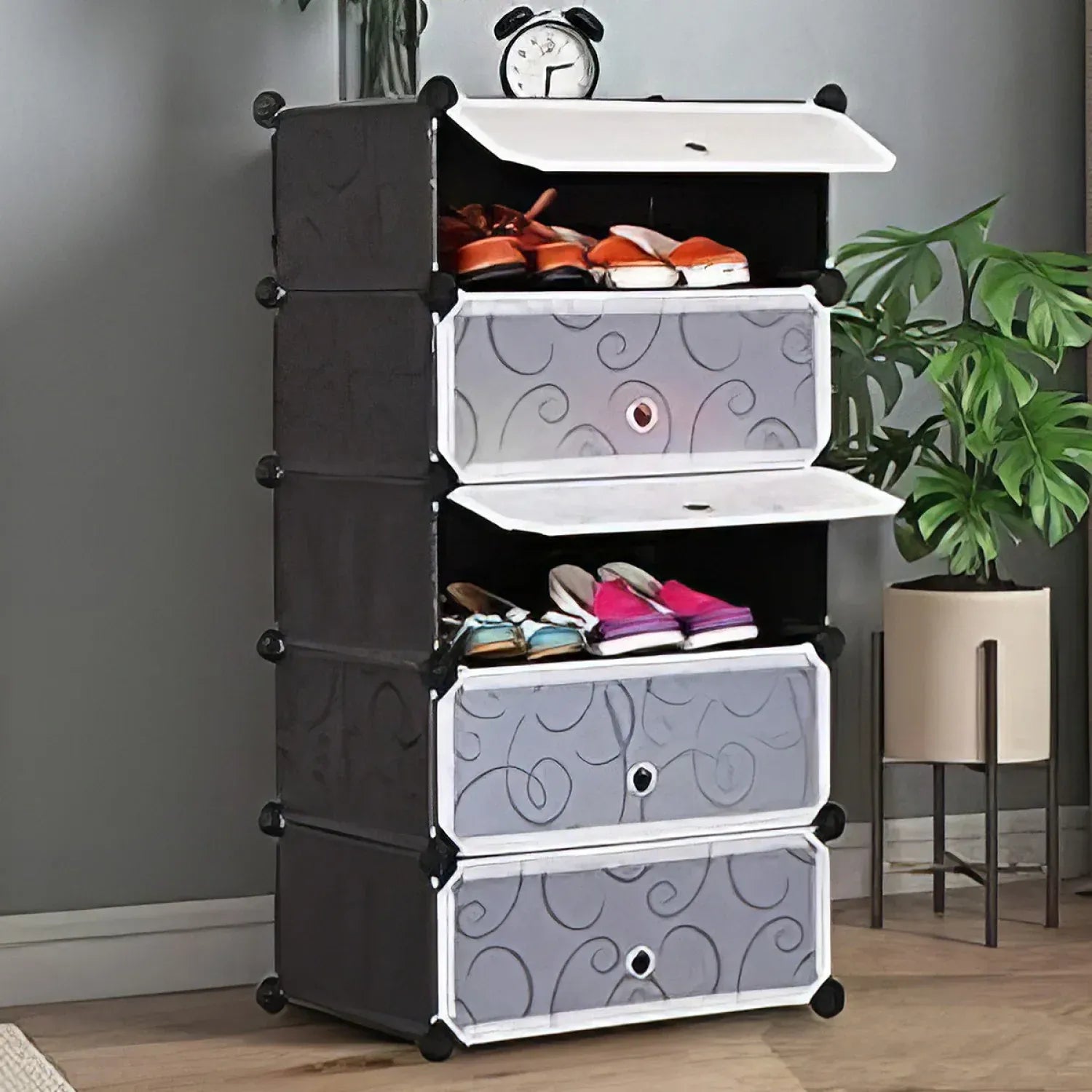 Dulap Modular pentru Încălțăminte cu 5 Niveluri, Design Portabil, cu Uși – 85 x 47 x 37 cm - imagine 5