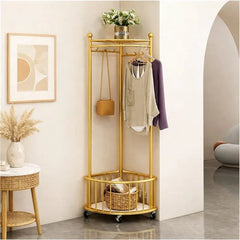 Cuier de Colț Multifuncțional cu Roți – Auriu