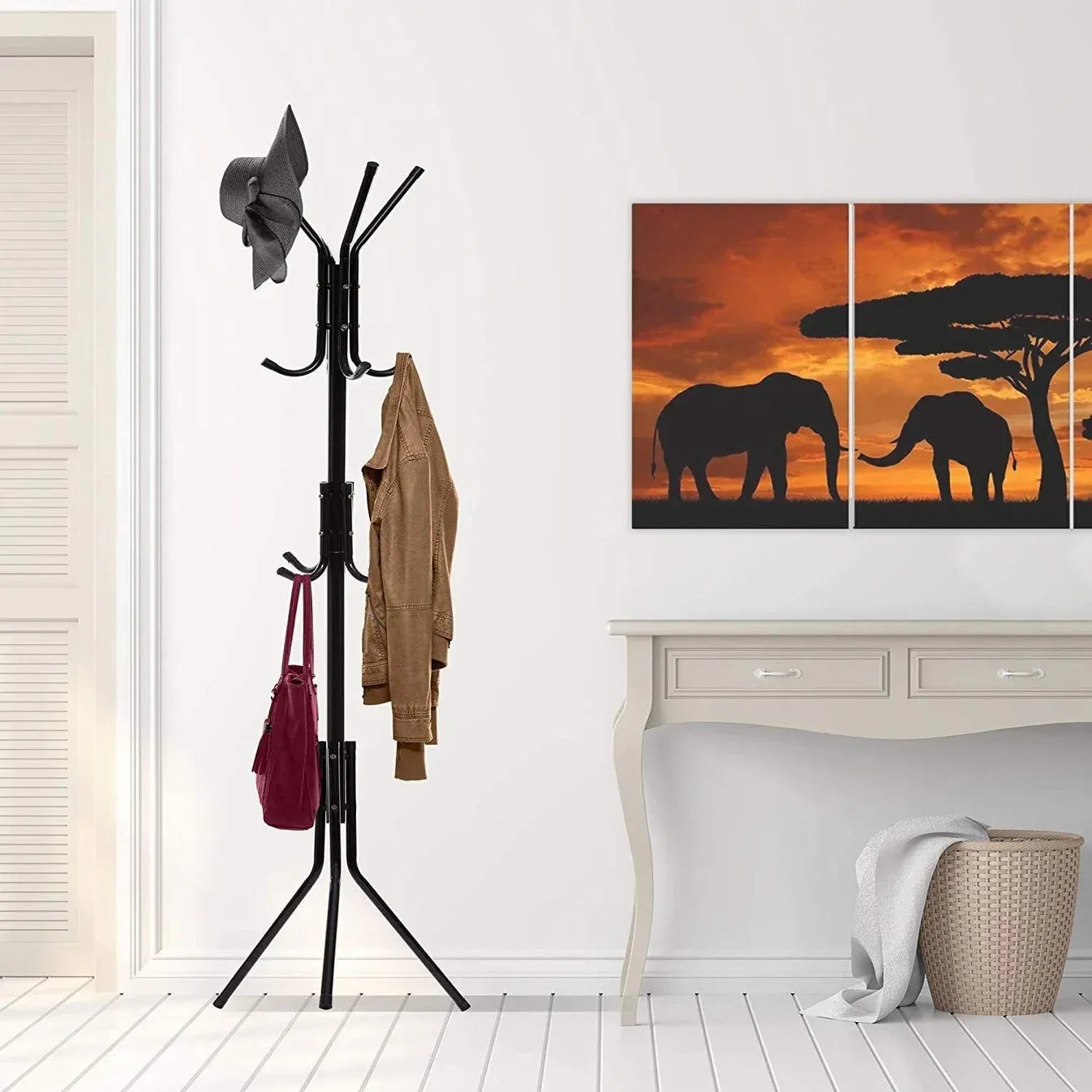 Cuier metalic tip pom, 12 cârlige, 42x165 cm, negru - imagine 2