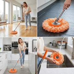 Mop cu Rotire 360°, Cap Triunghiular, Mâner Telescopic Reglabil, pentru Curățarea Podelelor, Pereților și Tavanului