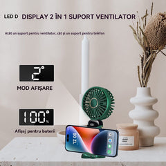 Ventilator portabil 3in1 cu 5 viteze si afisaj LED pentru racorire eficienta