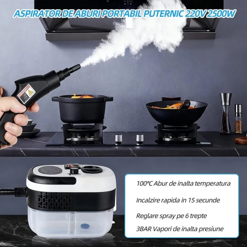 Aparat de Curățat cu Abur, 2500W, Rezervor 1L, 14 Accesorii, Presiune Înaltă, - imagine 2