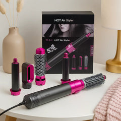 Set Perie de Păr 5 în 1, 1000W – Uscare, Ondulare și Volum cu Capete Detașabile