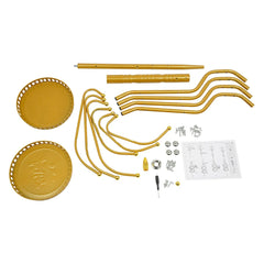 Cuier de Podea Metalic Auriu – 34 x 189 cm, cu Cârlige Multiple și 2 Rafturi de Depozitare