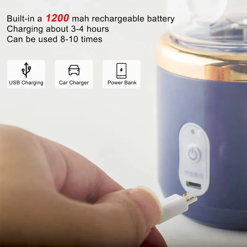 Mini Blender Portabil Electric cu Acumulator, 2 Recipiente, 6 Lame 3D, 400 ml, 40W - imagine 12