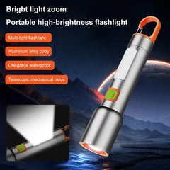 Lanternă LED Multifuncțională Reîncărcabilă – Zoom Reglabil, Încărcare Type-C, 5 Moduri Iluminare