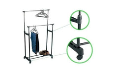 Suport Mobil Dublu Metalic pentru Haine cu Înălțime Reglabilă 86–161 cm