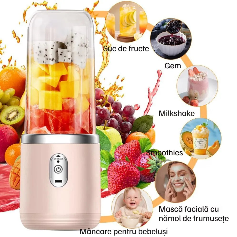 Mini Blender Portabil Electric cu Acumulator, 2 Recipiente, 6 Lame 3D, 400 ml, 40W - imagine 8