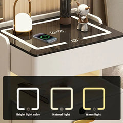 Noptieră Inteligentă cu Încărcare Wireless, Iluminare LED și 3 Sertare