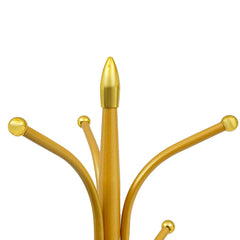 Cuier de Podea Metalic Auriu – 34 x 189 cm, cu Cârlige Multiple și 2 Rafturi de Depozitare