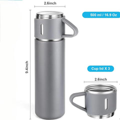 Set termos 500 ml cu 3 cesti din inox, ideal pentru calatorii si activitati in aer liber