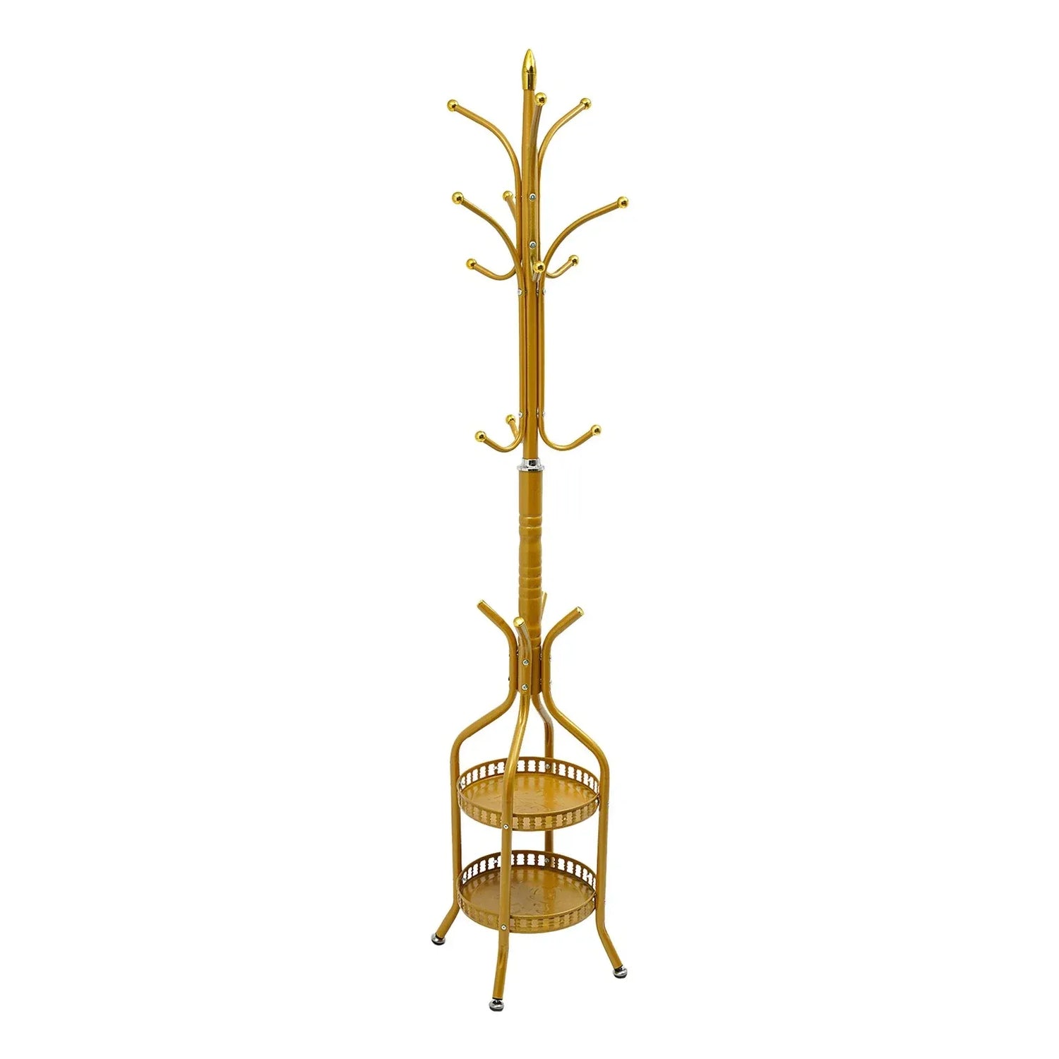 Cuier de Podea Metalic Auriu – 34 x 189 cm, cu Cârlige Multiple și 2 Rafturi de Depozitare - imagine 12