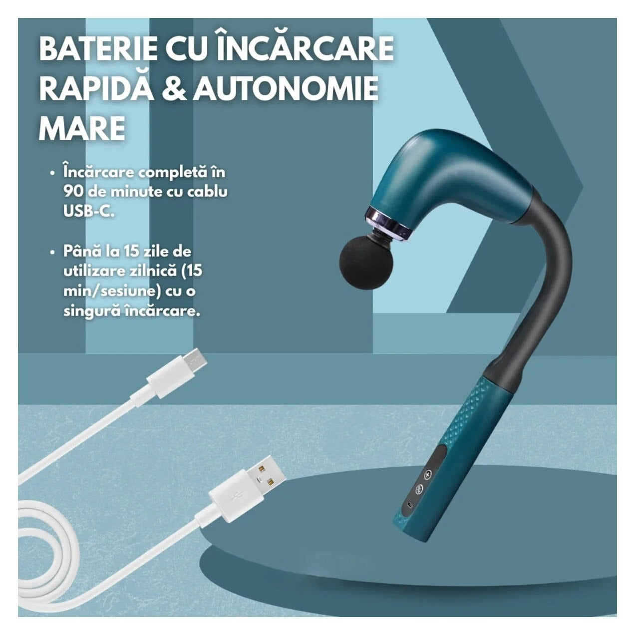 Aparat de Masaj Tip Pistol cu Braț Extensibil pentru Relaxare Musculară - imagine 2