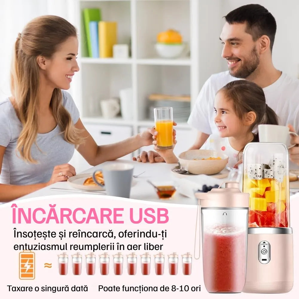 Mini Blender Portabil Electric cu Acumulator, 2 Recipiente, 6 Lame 3D, 400 ml, 40W - imagine 7