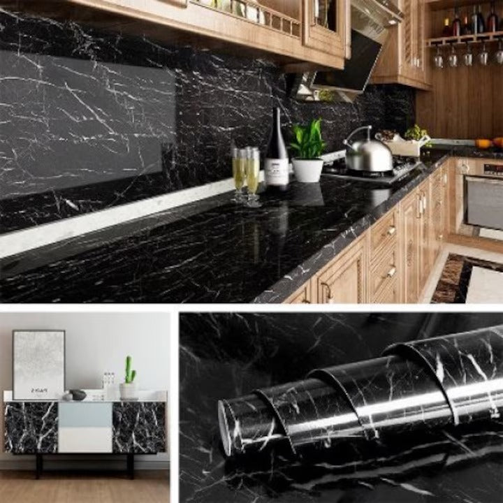 Autocolant marmura autoadeziv negru cu alb pentru decor elegant - imagine 2