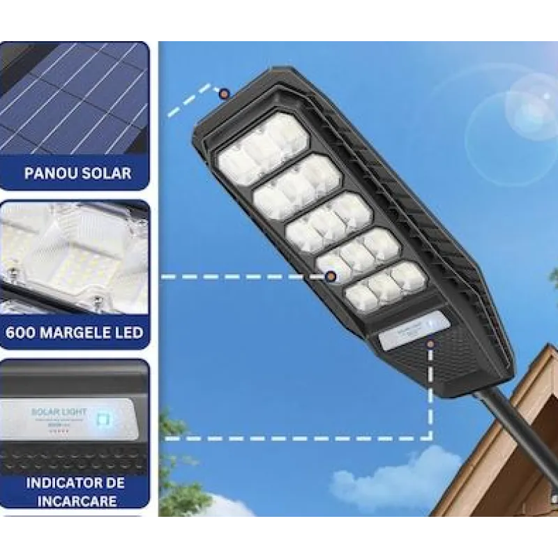 Lampă Solară Stradală 500W cu 15 Casete LED și Baterie 24000mAh - imagine 3