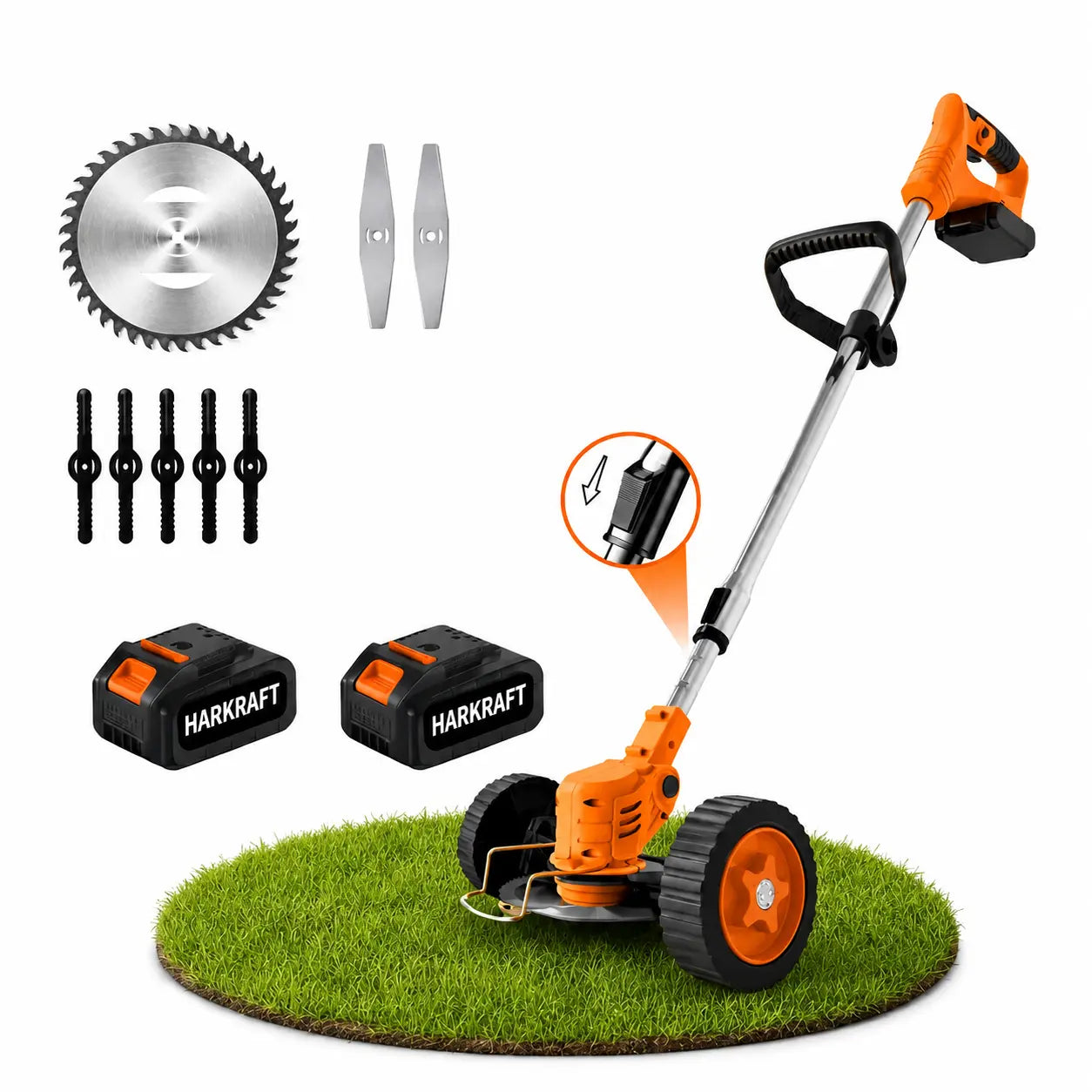 Motocoasă cu Acumulator 48V, 2 Acumulatori 4000mAh, 18.000 RPM, Roți Detașabile