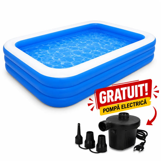 Piscină Gonflabilă Dreptunghiulară 200x120x40 cm pentru Copii și Familie, cu Pompă Inclusă