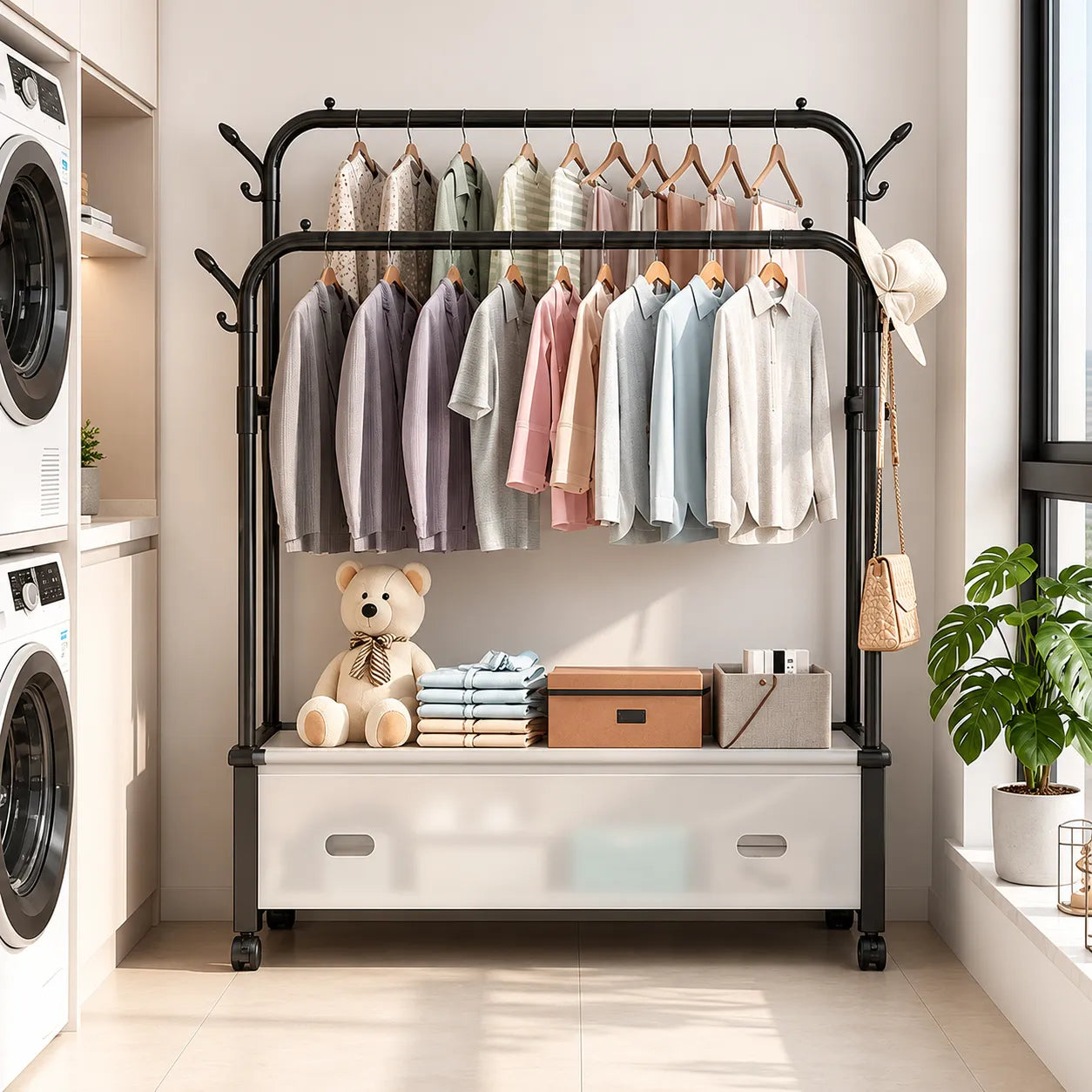 Raft Multifunctional din Metal cu Suport pentru Haine si Palarii, 3-in-1 - imagine 2