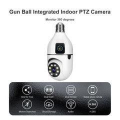 Cameră de Supraveghere Tip Bec cu 2 Obiective – Wi-Fi 2.4G, 1080p FHD, Senzor Mișcare, Night Vision