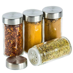 Set 12 Recipiente Condimente din Inox și Sticlă – Suport Rotativ 360°