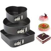 Set 3 Forme pentru Prăjituri, Inima, Patrat, Rotund, Baza detasabila, acoperire antiaderenta, 24 cm/26 cm/28 cm - Promagg.ro