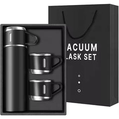 Set termos negru 500ml cu 3 cești cadou în cutie elegantă - ideal pentru birou și călătorii