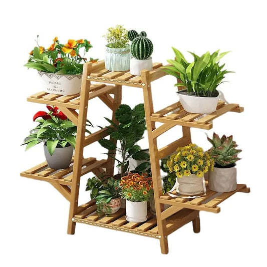 Suport de Plante din Lemn Natural cu 6 Rafturi, Momcbebe, 66x23x76cm