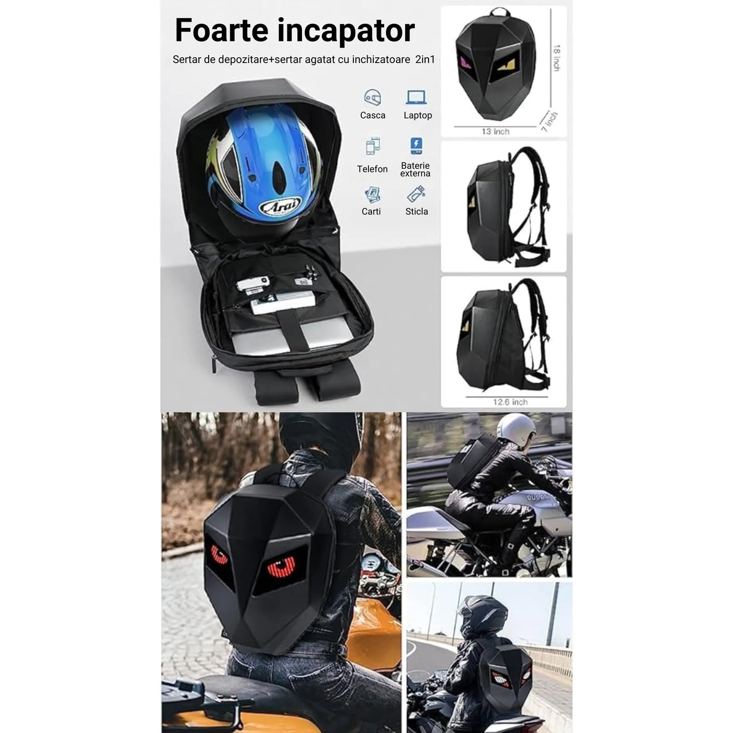 Rucsac Moto cu Ecran LED Personalizat și Multiple Moduri de Afișare - imagine 2