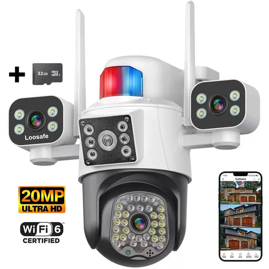 Cameră de Supraveghere Quad Wireless 20MP – Ultra HD, PTZ, Zoom 5X, Viziune Nocturnă, Comunicare Bidirecțională