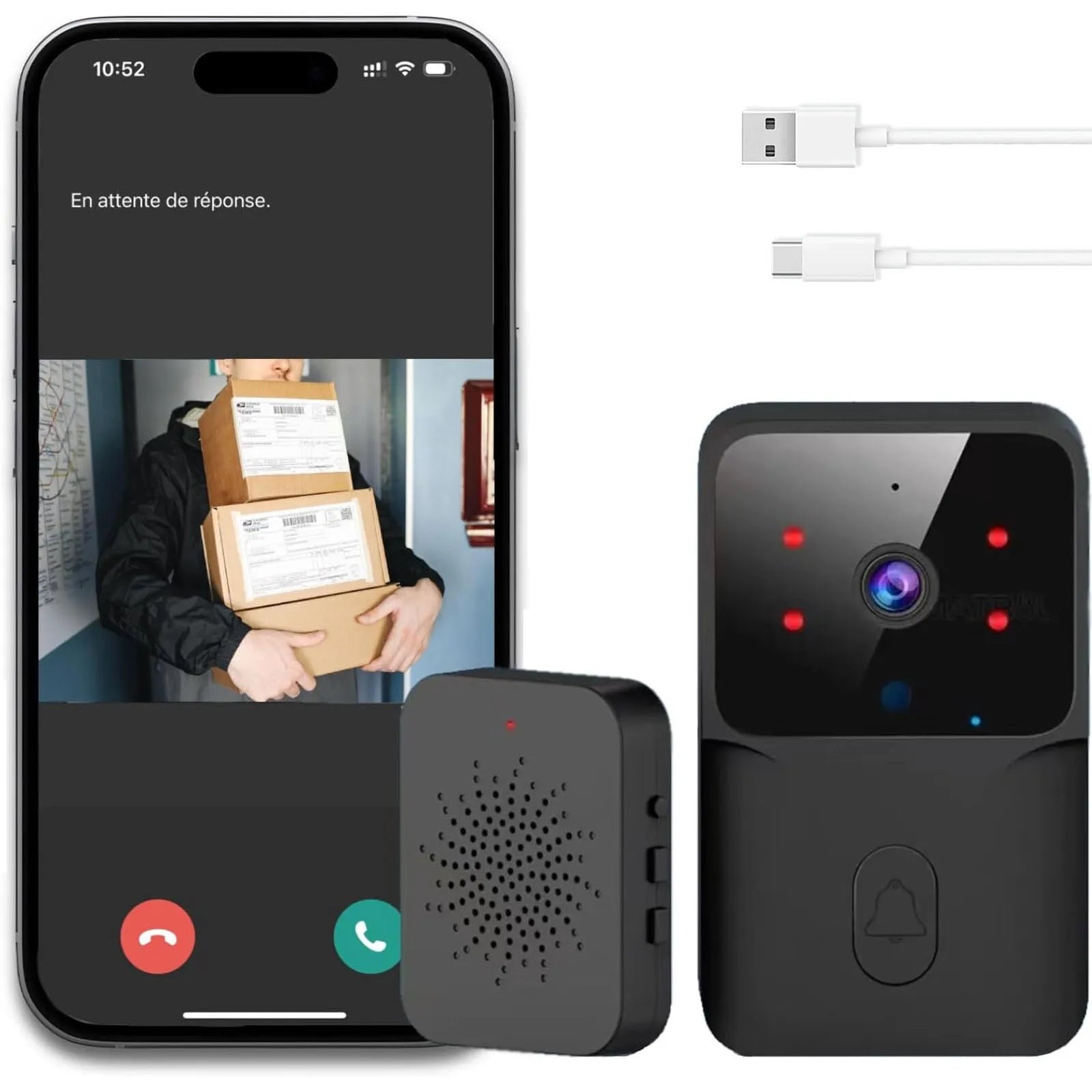 Sonerie Wireless cu Camera Video HD 720p, Vedere Nocturna si Apel Video, Negru