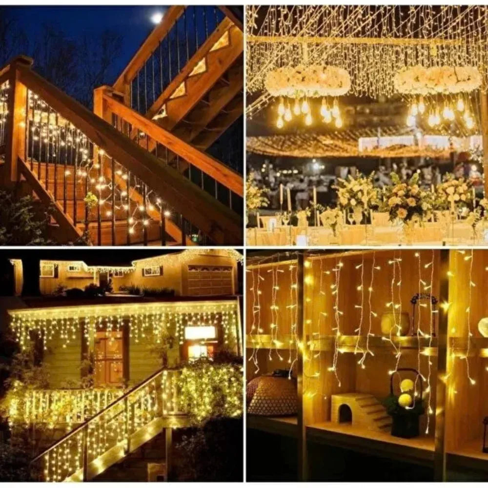 Instalatie Craciun 25 metri turturi, franjuri inegali cu 500 LED-uri