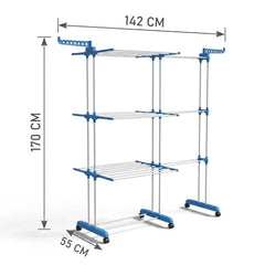 Uscător Rufe Vertical Dublu Pliabil, Anti-Rugină, Albastru, 170 cm