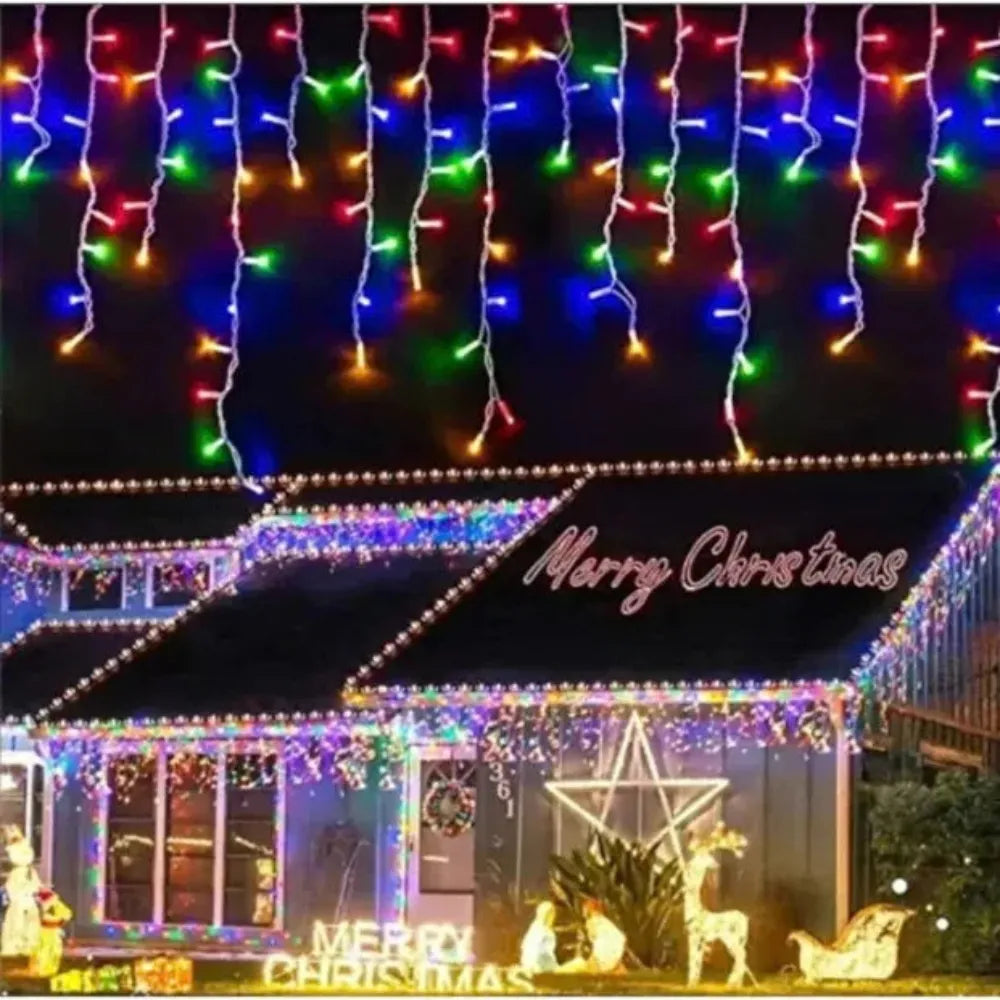 Instalatie Craciun 25 metri turturi, franjuri inegali cu 500 LED-uri