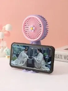 Mini Ventilator Portabil cu Încărcare USB, Suport Telefon, Baterie Reîncărcabilă