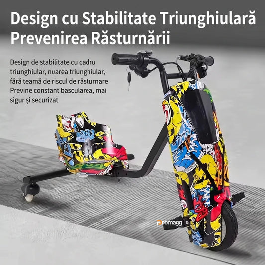 Tricicletă electrică drift 150W 36V cu Bluetooth și set protecție - Graffiti