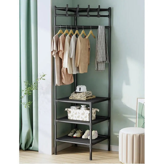 Suport de Colț pentru Haine cu 3 Rafturi