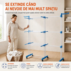 Uscător Rufe Vertical Dublu Pliabil, Anti-Rugină, Albastru, 170 cm
