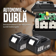 Set Mașină de Găurit și Înșurubat cu Impact 48V, 2 Acumulatori, 4500RPM, 330Nm