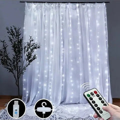 Instalație Tip Perdea cu Fir de Cupru 3x3m, 300 LED-uri și Telecomandă, pentru Interior