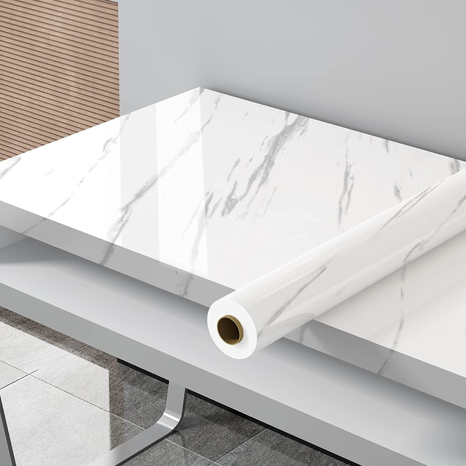 Autocolant marmura autoadeziv gri deschis pentru decor modern - imagine 2