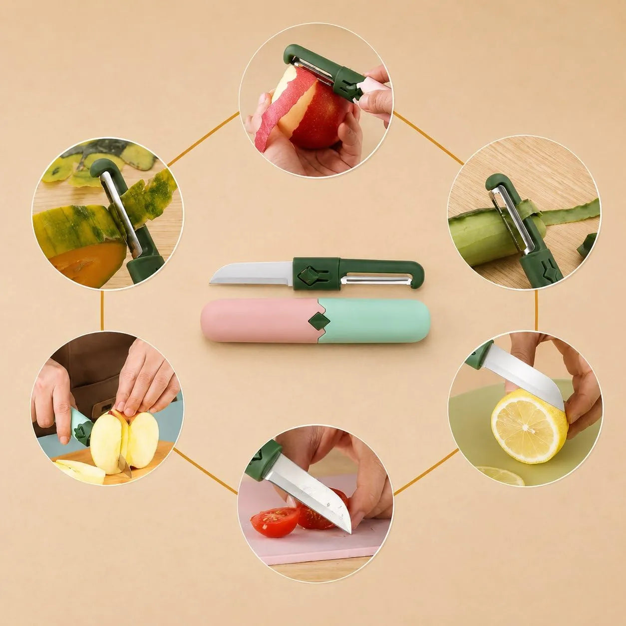 Cutit 2 in 1 cu Peeler din Otel Inoxidabil, Maner Ergonomic, Multifunctional pentru Bucatarie