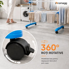 Uscător Rufe Vertical Dublu Pliabil, Anti-Rugină, Albastru, 170 cm
