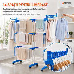 Uscător Rufe Vertical Dublu Pliabil, Anti-Rugină, Albastru, 170 cm