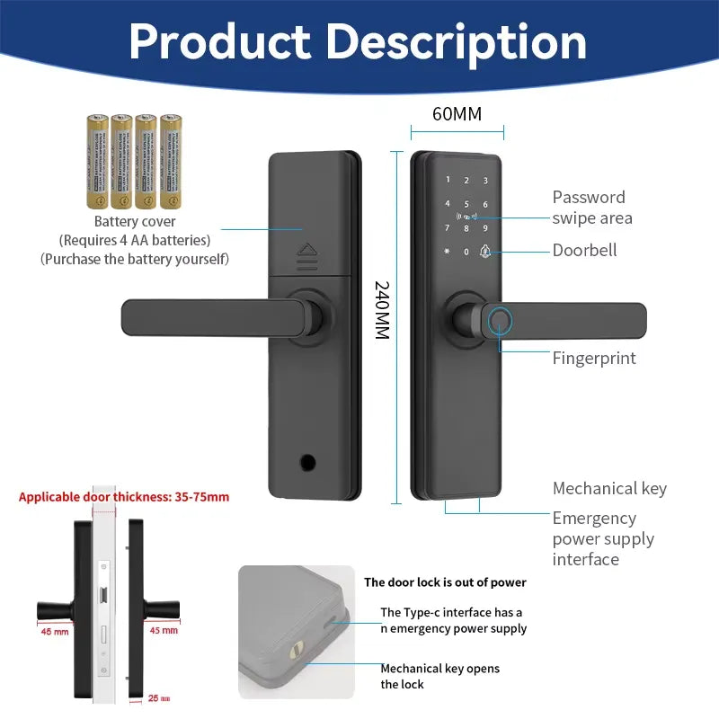 Yală Smart Biometrică – Amprentă, Parolă, Card și Control prin Aplicație - imagine 3
