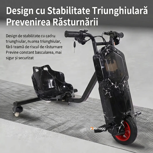 Tricicletă electrică drift 150W 36V cu Bluetooth și set protecție - Negru