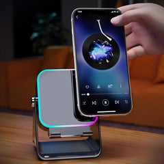 Suport de Birou pentru Telefon cu Senzor Wireless, Boxă și Lumină RGB