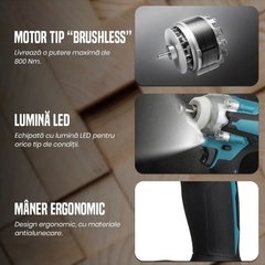 Set Mașină de Găurit și Înșurubat cu Impact 48V, 2 Acumulatori, 4500RPM, 330Nm