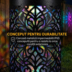 Lampa Solara de Perete cu Proiectie Mandala, 7 Culori Schimbatoare, Set 4 Bucati, Metalica, Impermeabila IP65, Negru