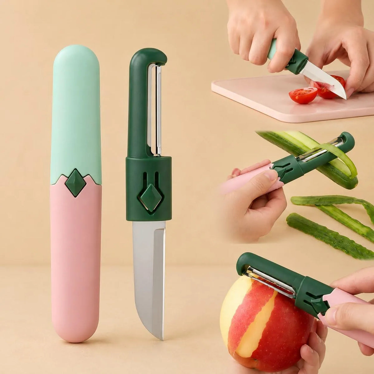 Cutit 2 in 1 cu Peeler din Otel Inoxidabil, Maner Ergonomic, Multifunctional pentru Bucatarie